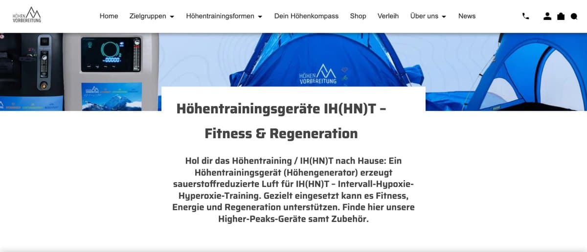 Kategorieseite des Shops für Höhentrainingsgeräte und IHHT-Geräte