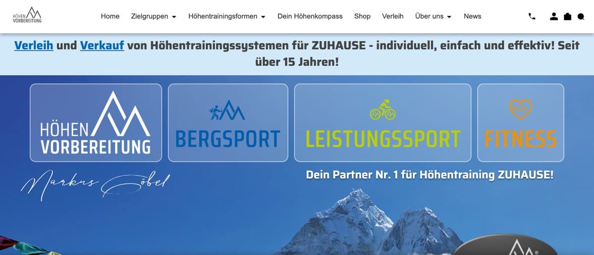 Startseite des Onlineshops Höhenvorbereitung
